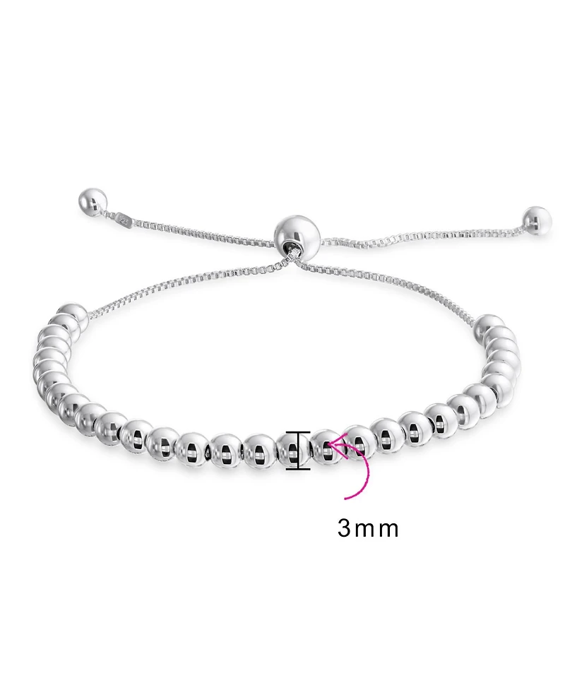 Bling Jewelry Minimalist Layering .925 Sterling Silver 3MM Seed Bead Bolo Slide Bracelet Adjustable Slide 6.5- 8 Inch