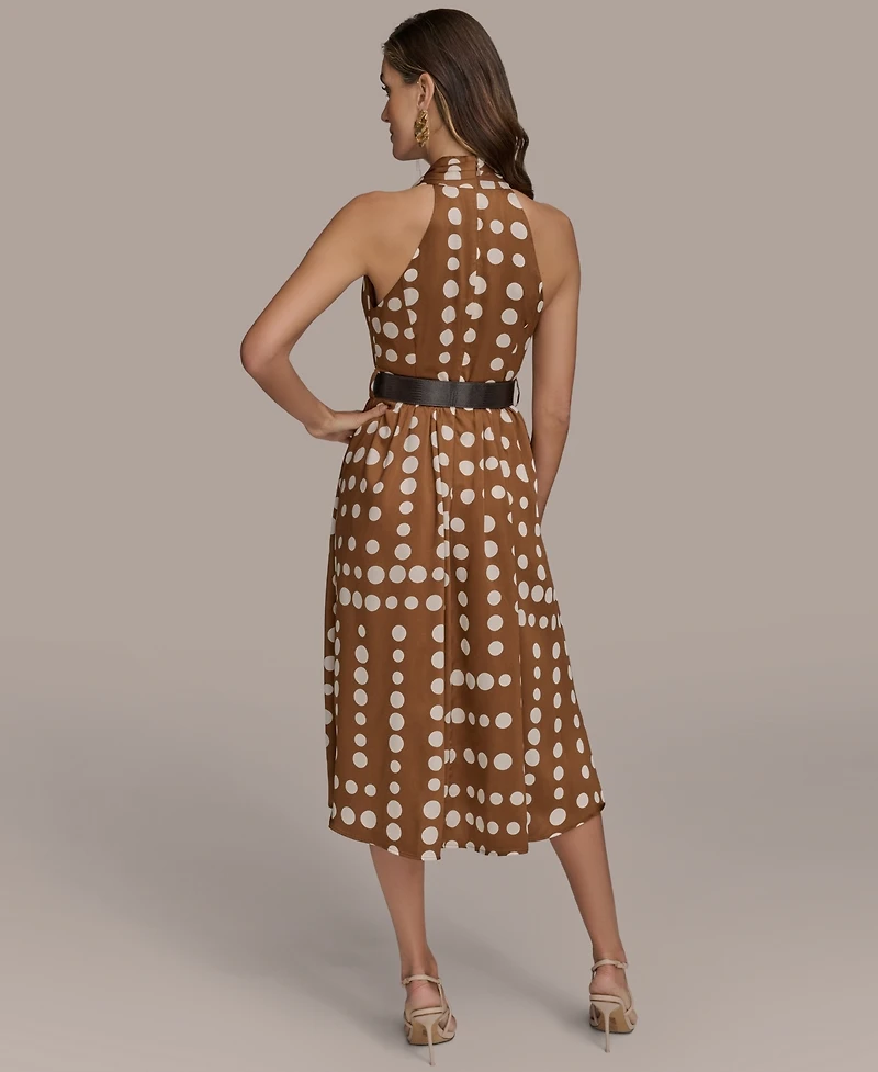 Donna Karan New York Women's Printed Belted Sleeveless Dress