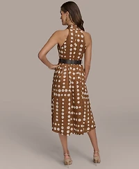 Donna Karan New York Women's Printed Belted Sleeveless Dress