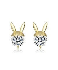 14K Gold Plated with Clear Cubic Zirconia & Mother of Pearl Rabbit, Heart & Flower Stud Earring 3-Piece Set