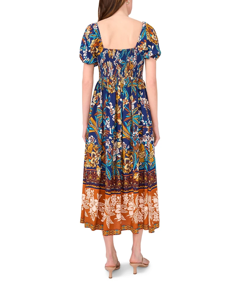 Msk Petites Mixed-Print Challis Midi Dress