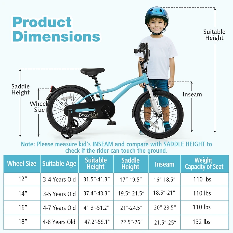 Kids Bike with Training Wheels for Older Children Adjustable Seat and Handlebar