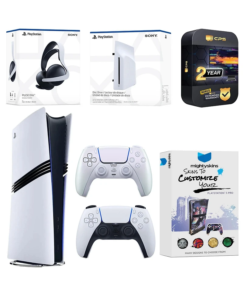 Sony PlayStation 5 Pro Digital Bundle with Disc Drive, Extra Controller, Pulse Elite Headset, MightySkins Voucher and 2 Year Extended Warranty