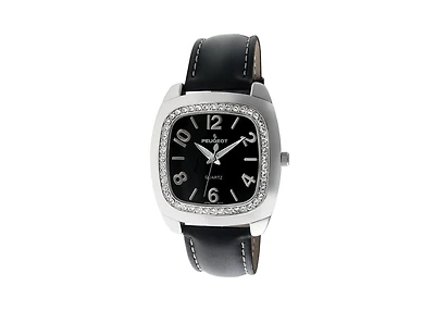 Peugeot Women's Black Boyfriend Watch 40mm Crystal Bezel Leather Strap