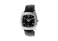Peugeot Women's Black Boyfriend Watch 40mm Crystal Bezel Leather Strap