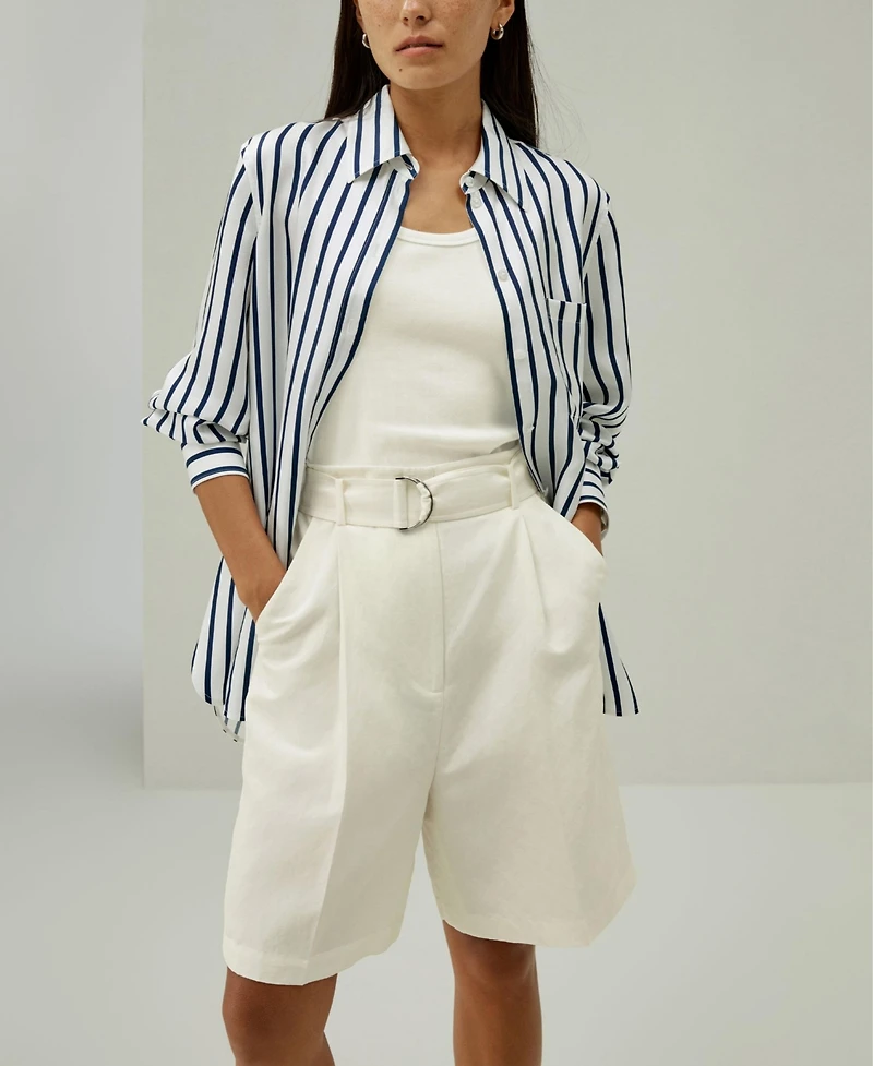 Lilysilk Women's Chic Silk-Linen Blend Bermuda Shorts