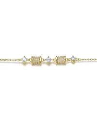 14K Gold Plated with Clear Cubic Zirconia & Textured Beads Charm Bracelet