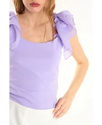 endless rose Women's Organza Ruffle with Knit Top
