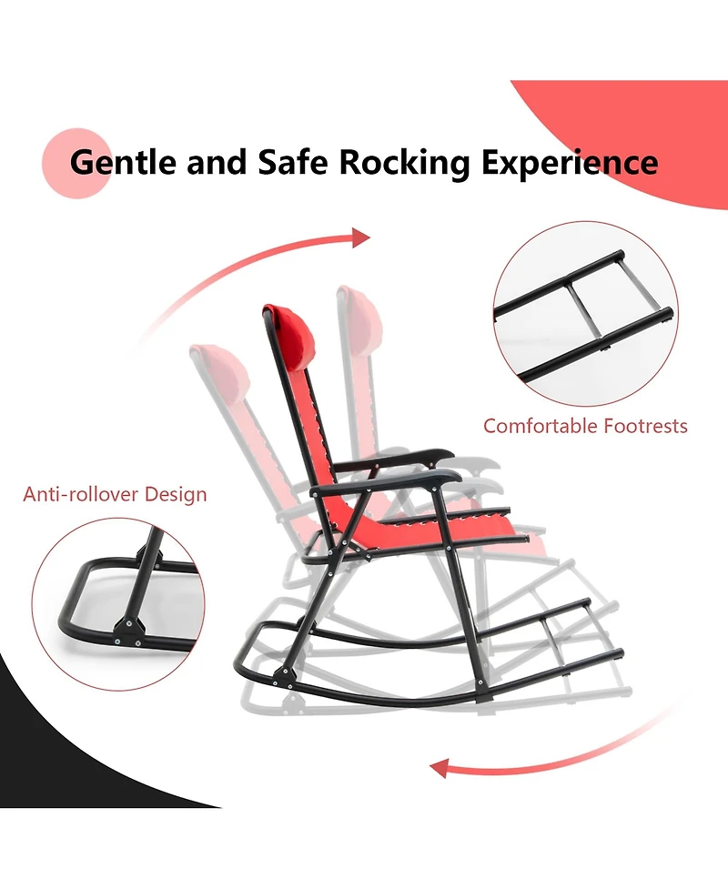 Gymax 2PCS Patio Folding Rocking Chair Outdoor Portable Lounge Rocker