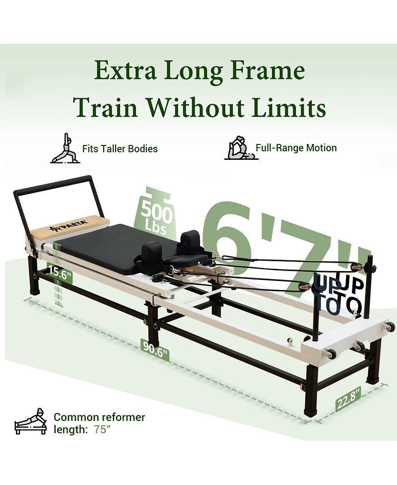 Mikolo 91" Adjustable Height Pilates Reformer – Piano Wire Springs, Jump Board, Foldable Design