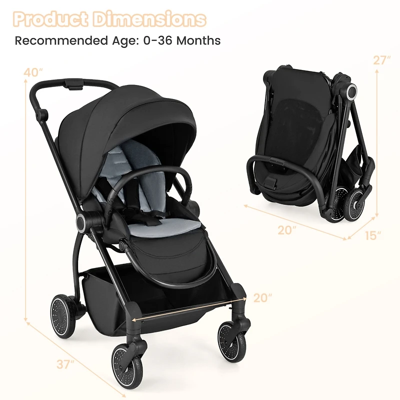 Slickblue Toddler Foldable Pram Stroller with Reversible Seat Reclining Backrest
