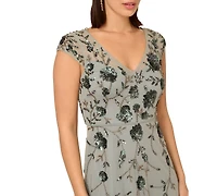 Adrianna Papell Women's V-Neck Beaded Mesh Dress