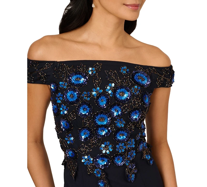 Adrianna Papell Women's Beaded Off-The-Shoulder Column Dress