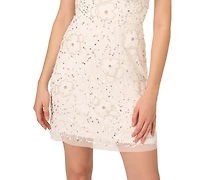 Adrianna Papell Women's Beaded Mesh V-Neck A-Line Dress