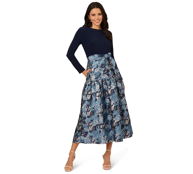 Adrianna Papell Women's Long-Sleeve Jacquard Ball Gown