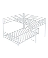 L-shaped Metal Twin over Full Size Bunk Bed, White