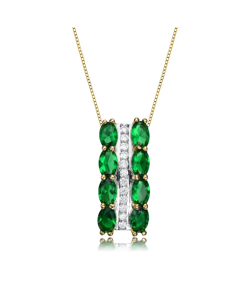14K Gold Plated Green and White Cubic Zirconia Vertical Pendant Necklace