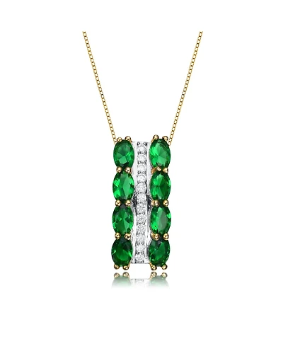 14K Gold Plated Green and White Cubic Zirconia Vertical Pendant Necklace