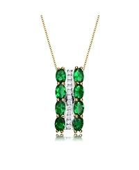 14K Gold Plated Green and White Cubic Zirconia Vertical Pendant Necklace
