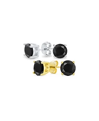 Bling Jewelry Set of 2 Round Solitaire Cz Cubic Zirconia Stud Earrings Gold Plated Sterling Silver
