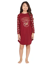 Harry Potter Girls Nightgown Platform 9 3/4 Hogwarts Express Raglan Long-Sleeve Pajama