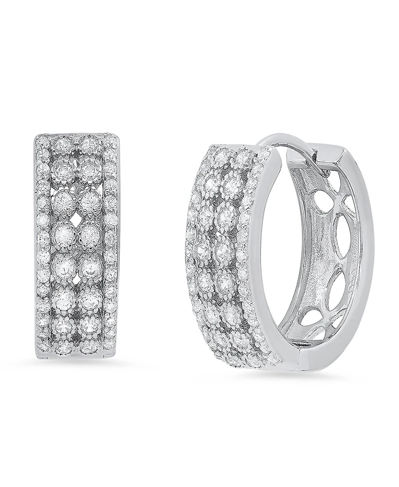 Steeltime Women's Sterling Silver and Multi-Row Simulated Diamonds Round Huggie Earrings