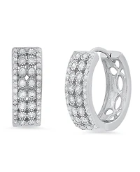 Steeltime Women's Sterling Silver and Multi-Row Simulated Diamonds Round Huggie Earrings