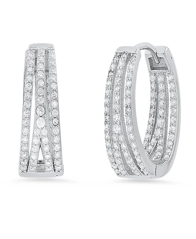 Steeltime Women's Sterling Silver and Simulated Diamonds Oval Layered Huggie Earrings