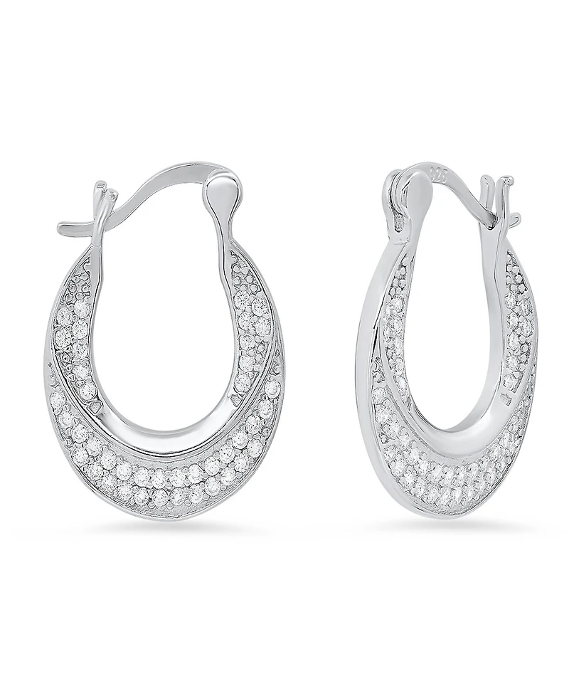 Steeltime Women's Sterling Silver and Simulated Diamonds Flat Hoop Earrings