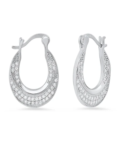 Steeltime Women's Sterling Silver and Simulated Diamonds Flat Hoop Earrings