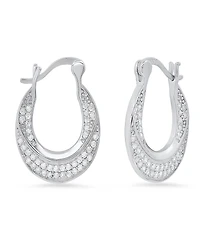 Steeltime Women's Sterling Silver and Simulated Diamonds Flat Hoop Earrings