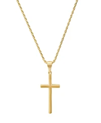 Steeltime Men's 14K Gold Plated Rope Chain and Cross Pendant Necklace