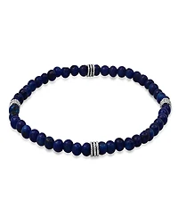 Steeltime Men's Sterling Silver and Blue Lapis Beaded Stretch Bracelet