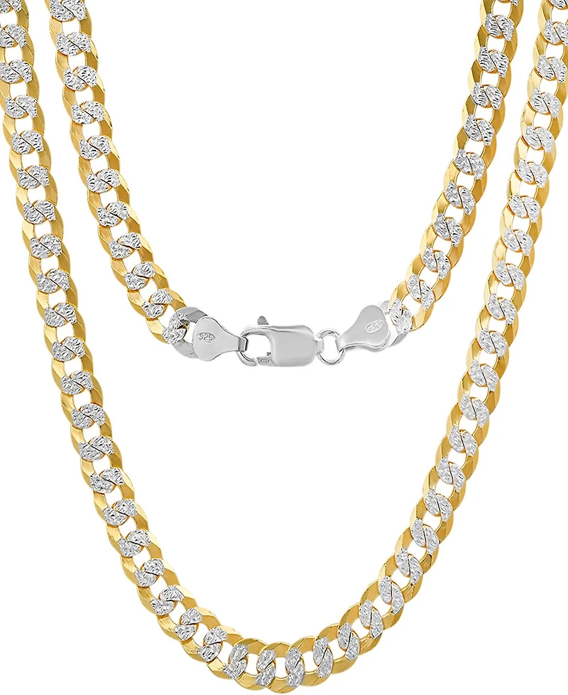 Steeltime Unisex Sterling Silver and 18K Gold Plated Diamond Cut Curb Link Necklace