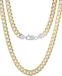Steeltime Unisex Sterling Silver and 18K Gold Plated Diamond Cut Curb Link Necklace