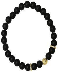 Steeltime Men's 14K Gold Plated Sterling Silver and Black Lava Beaded Stretch Bracelet