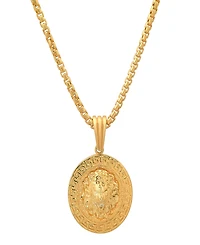 Steeltime Men's Sterling Silver Lion Head Round with Greek Key Accents Pendant Necklace
