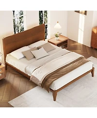 Mid-Century Modern King Size 12 Inch Bamboo Wood Platform Bed with Wood Slat Support, No Box Spring Needed, Easy Tool-Free Assembly