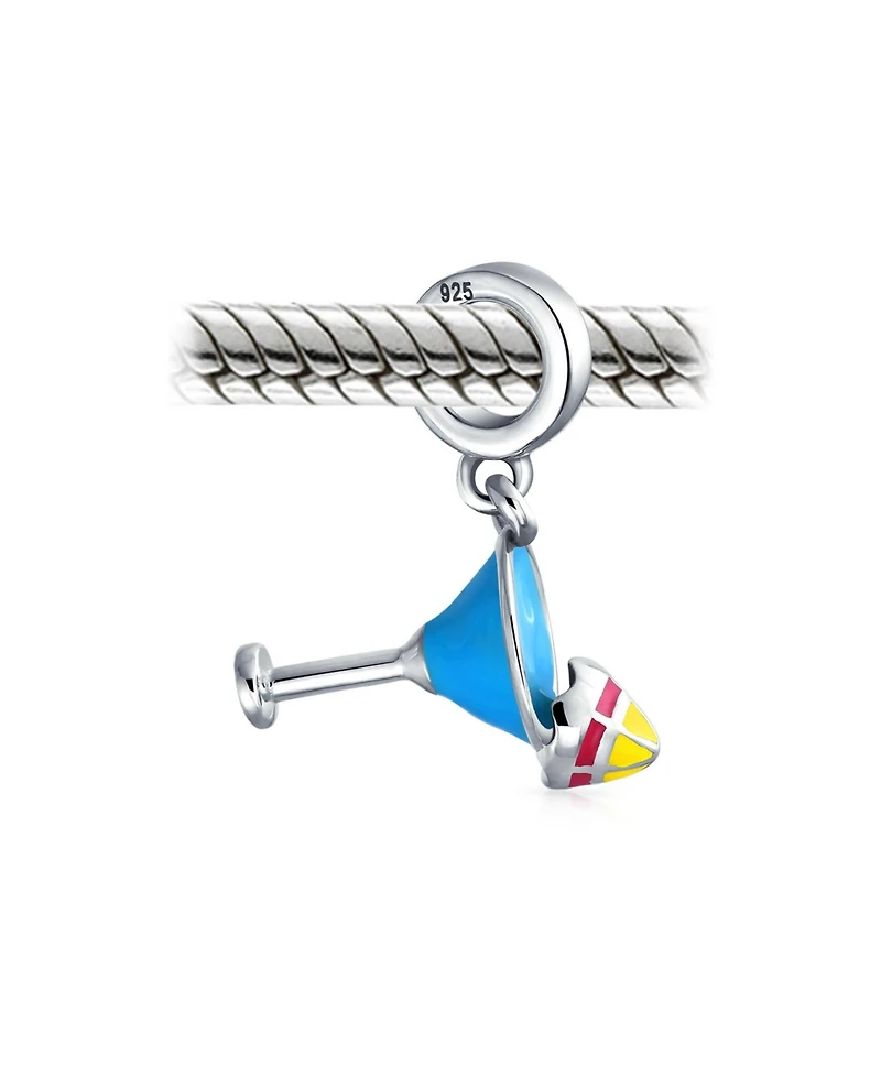 Bling Jewelry Tropical Drink Glass Charm Bead Blue Enamel Sterling Silver European Bracelet