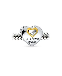 Bling Jewelry Valentine "I Love You" Heart Charm Bead Two-Tone Gold Plated Fits European Bracelet