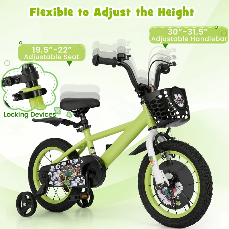 Kids Adjustable Bike with Detachable Training Wheels Safe and Fun Bicycle for Ages 4-8 Years Old