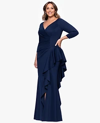 Xscape Plus V-Neck Long Sheath Dress