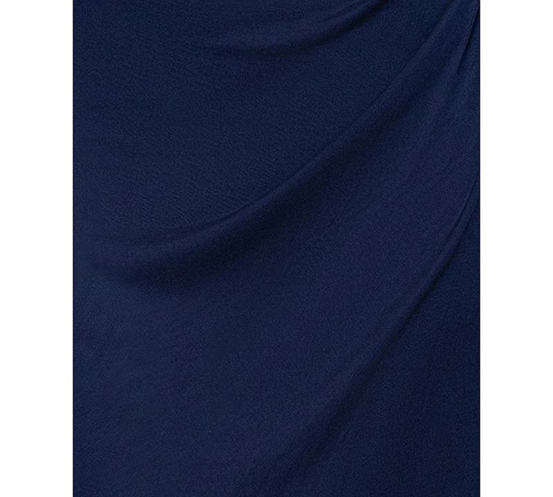 Xscape Plus Sheer Boat-Neckline Long Sheath Dress