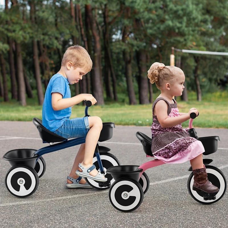 Toddler Tricycle with Adjustable Seat Storage Baskets for 1.5-5 Years Old