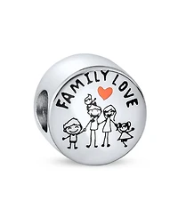 Bling Jewelry Cartoon Stick Figures Family Love Charm Bead Pink Heart Sterling Silver Bracelet