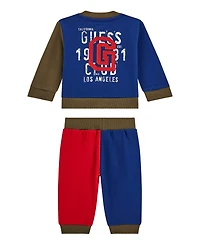 Guess Baby Boys 2-Piece Long Sleeve Active Zip Up Top and Sweatpants Set