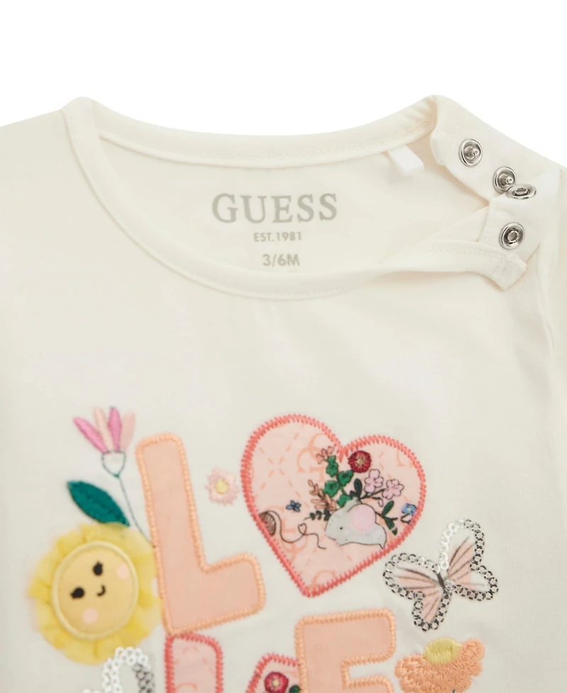 Guess Baby Girls 2-Piece Long Sleeve T-Shirt and Knit Denim Pants Set