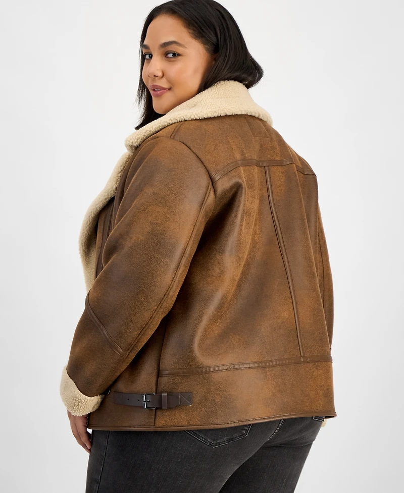 Steve Madden Plus Size Asymmetric Faux-Shearling Coat