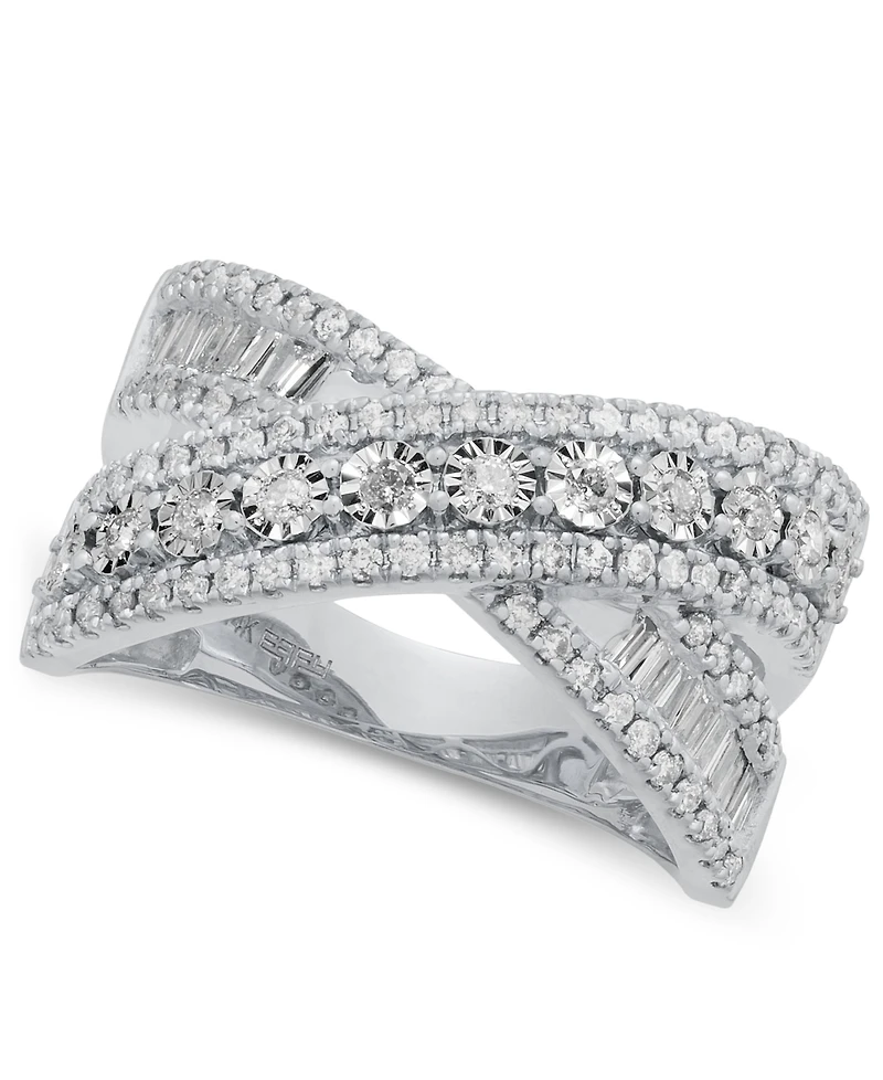Effy Diamond Round & Baguette Crossover Statement Ring White Gold (3/4 ct. t.w.) (Also available 14k Gold)