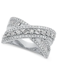 Effy Diamond Round & Baguette Crossover Statement Ring White Gold (3/4 ct. t.w.) (Also available 14k Gold)